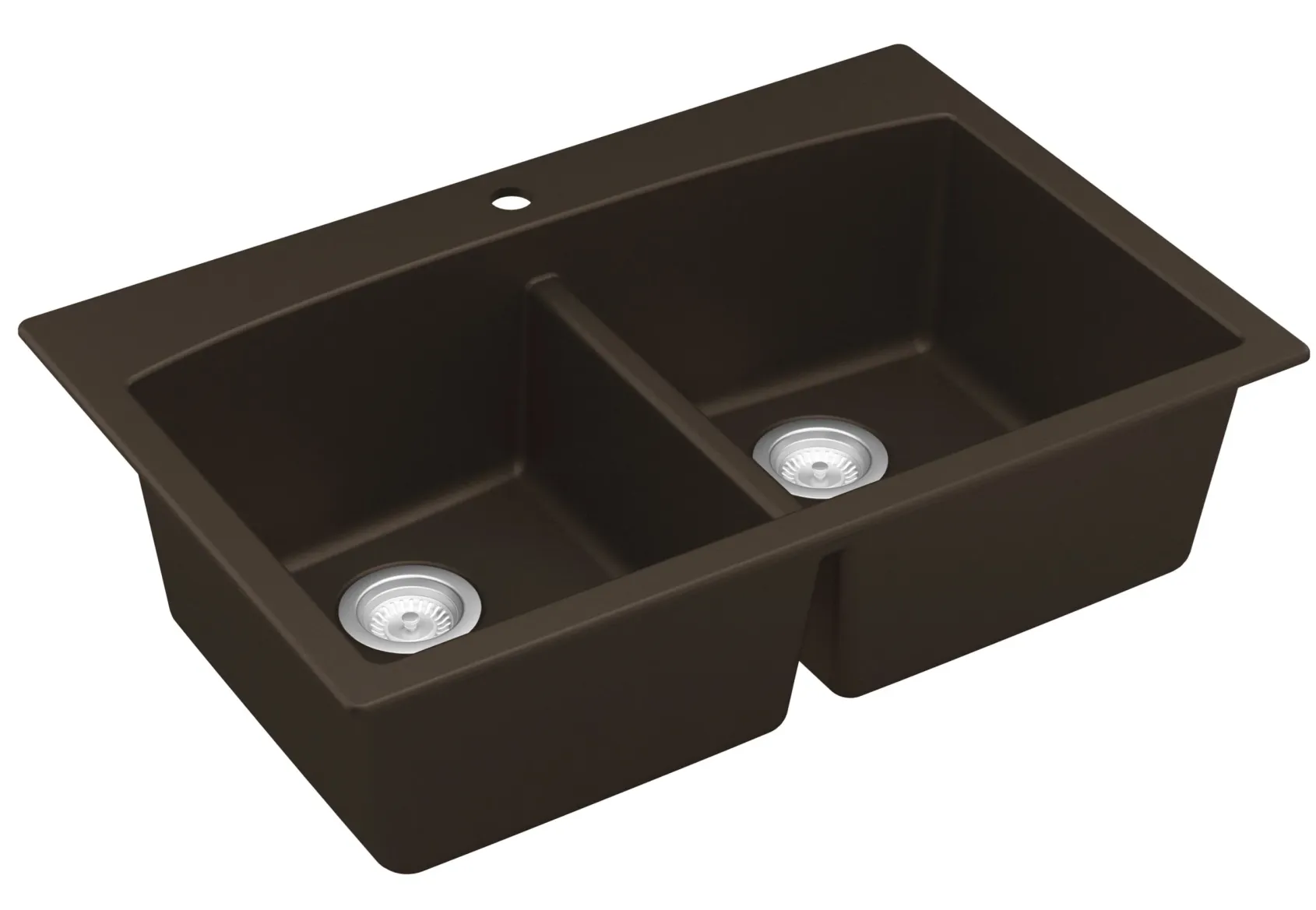 Karran 33" Drop In/Topmount Quartz Composite Kitchen Sink, 50/50 Double Bowl, Brown, QT-710-BR-PK1
