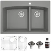 Karran 33" Drop In/Topmount Quartz Composite Kitchen Sink, 60/40 Double Bowl, Grey, QT-711-GR-PK1