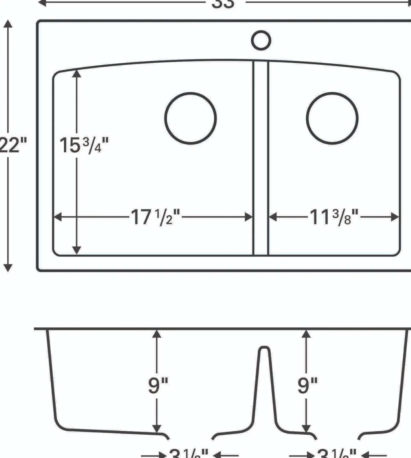 Karran 33" Drop In/Topmount Quartz Composite Kitchen Sink, 60/40 Double Bowl, Grey, QT-711-GR-PK1