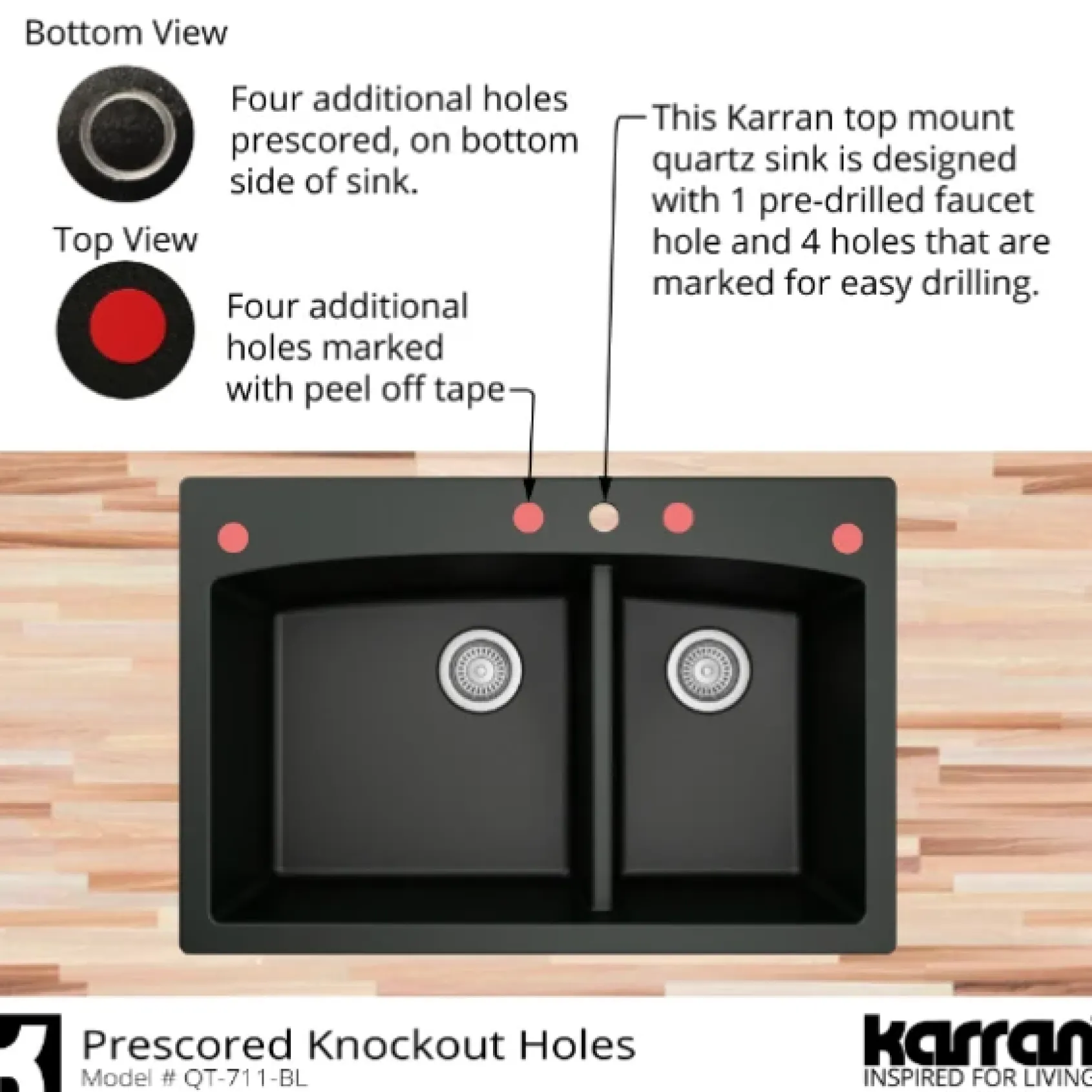 Karran 33" Drop In/Topmount Quartz Composite Kitchen Sink, 60/40 Double Bowl, Grey, QT-711-GR-PK1