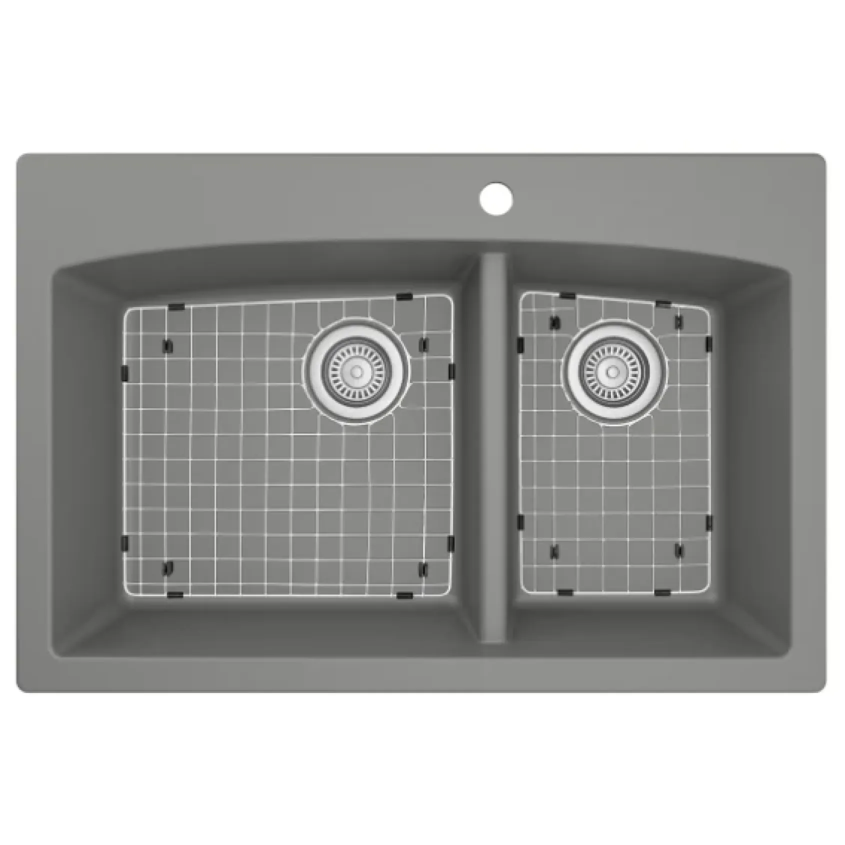 Karran 33" Drop In/Topmount Quartz Composite Kitchen Sink, 60/40 Double Bowl, Grey, QT-711-GR-PK1