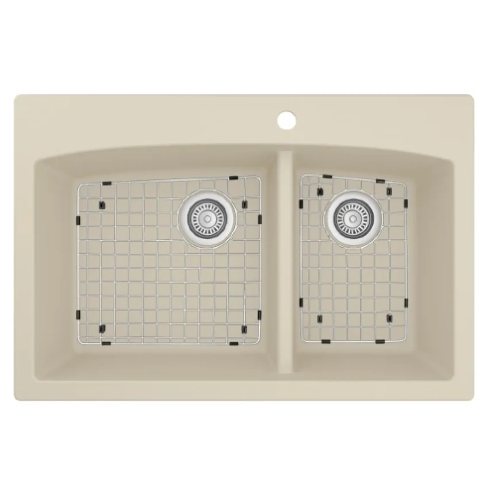 Karran 33" Drop In/Topmount Quartz Composite Kitchen Sink, 60/40 Double Bowl, Bisque, QT-711-BI-PK1