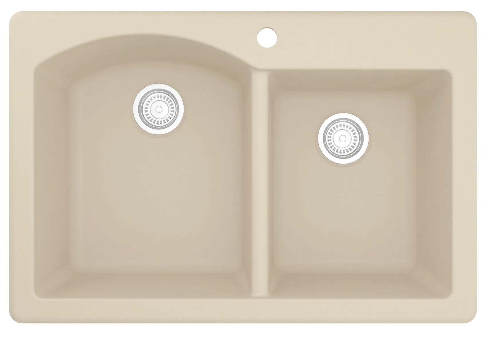 Karran 33" Drop In/Topmount Quartz Composite Kitchen Sink, 60/40 Double Bowl, Bisque, QT-610-BI
