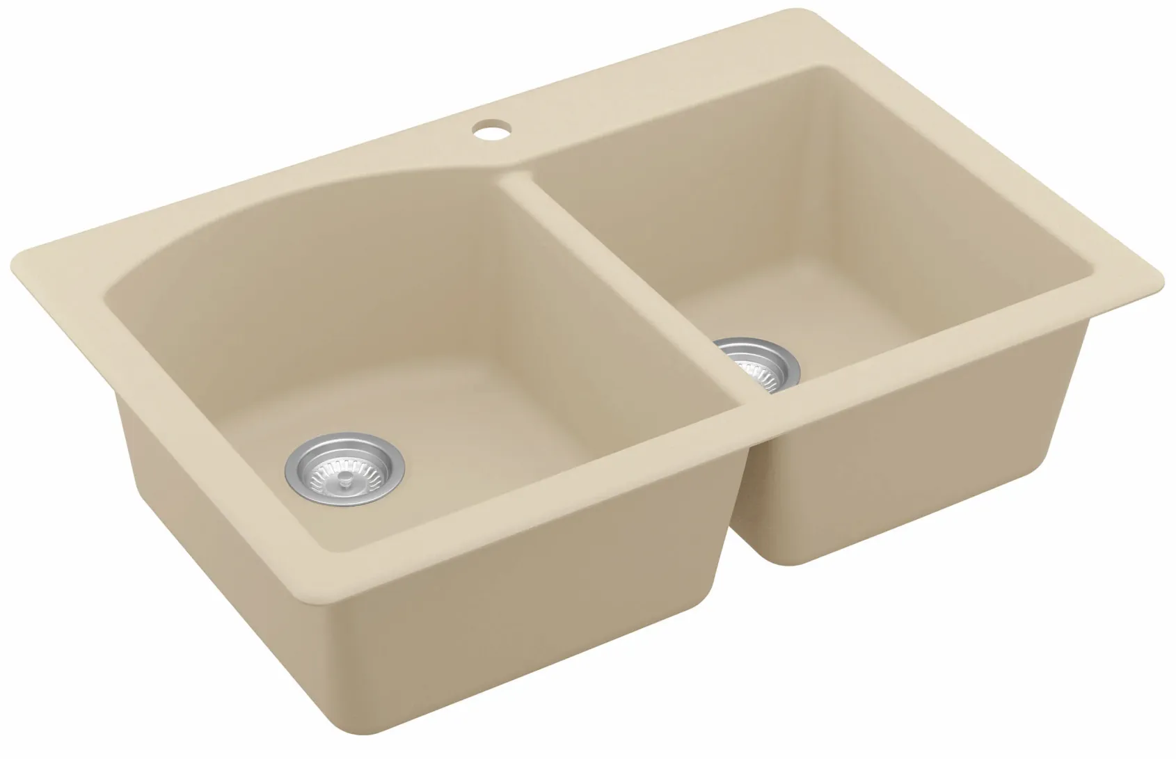 Karran 33" Drop In/Topmount Quartz Composite Kitchen Sink, 60/40 Double Bowl, Bisque, QT-610-BI