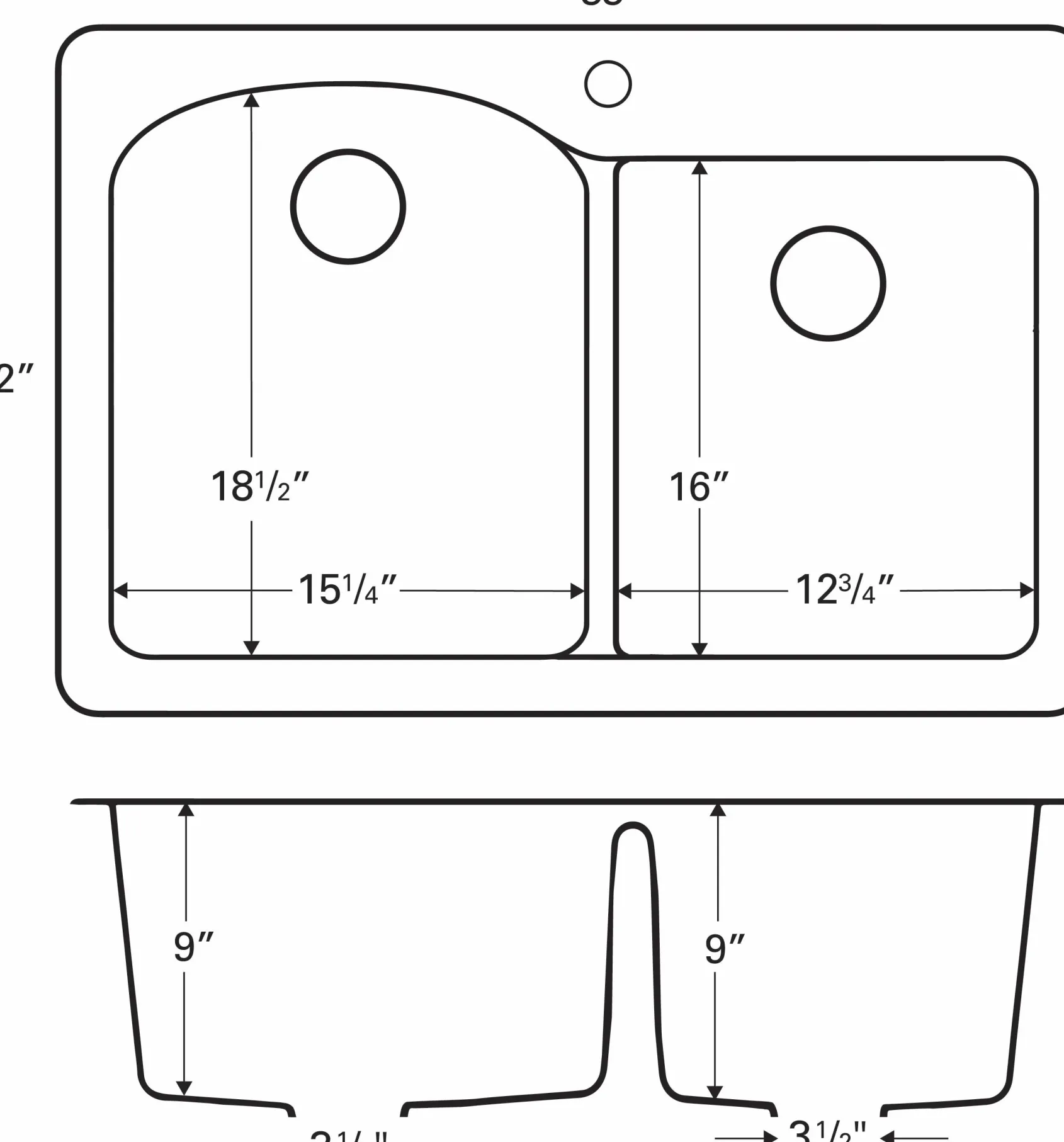 Karran 33" Drop In/Topmount Quartz Composite Kitchen Sink, 60/40 Double Bowl, Bisque, QT-610-BI