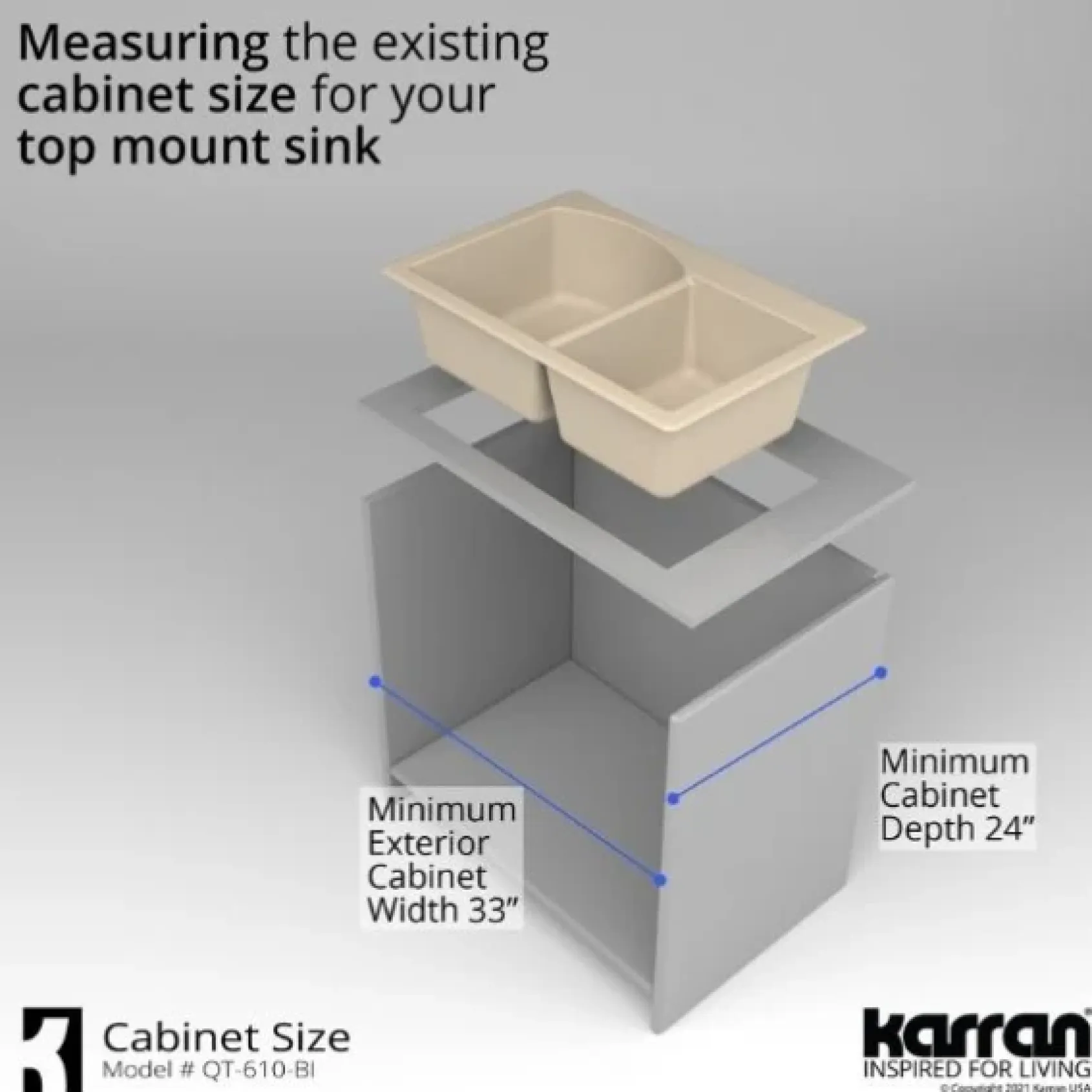 Karran 33" Drop In/Topmount Quartz Composite Kitchen Sink, 60/40 Double Bowl, Bisque, QT-610-BI