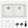 Karran 33" Drop In/Topmount Quartz Composite Kitchen Sink, 50/50 Double Bowl, White, QT-710-WH-PK1