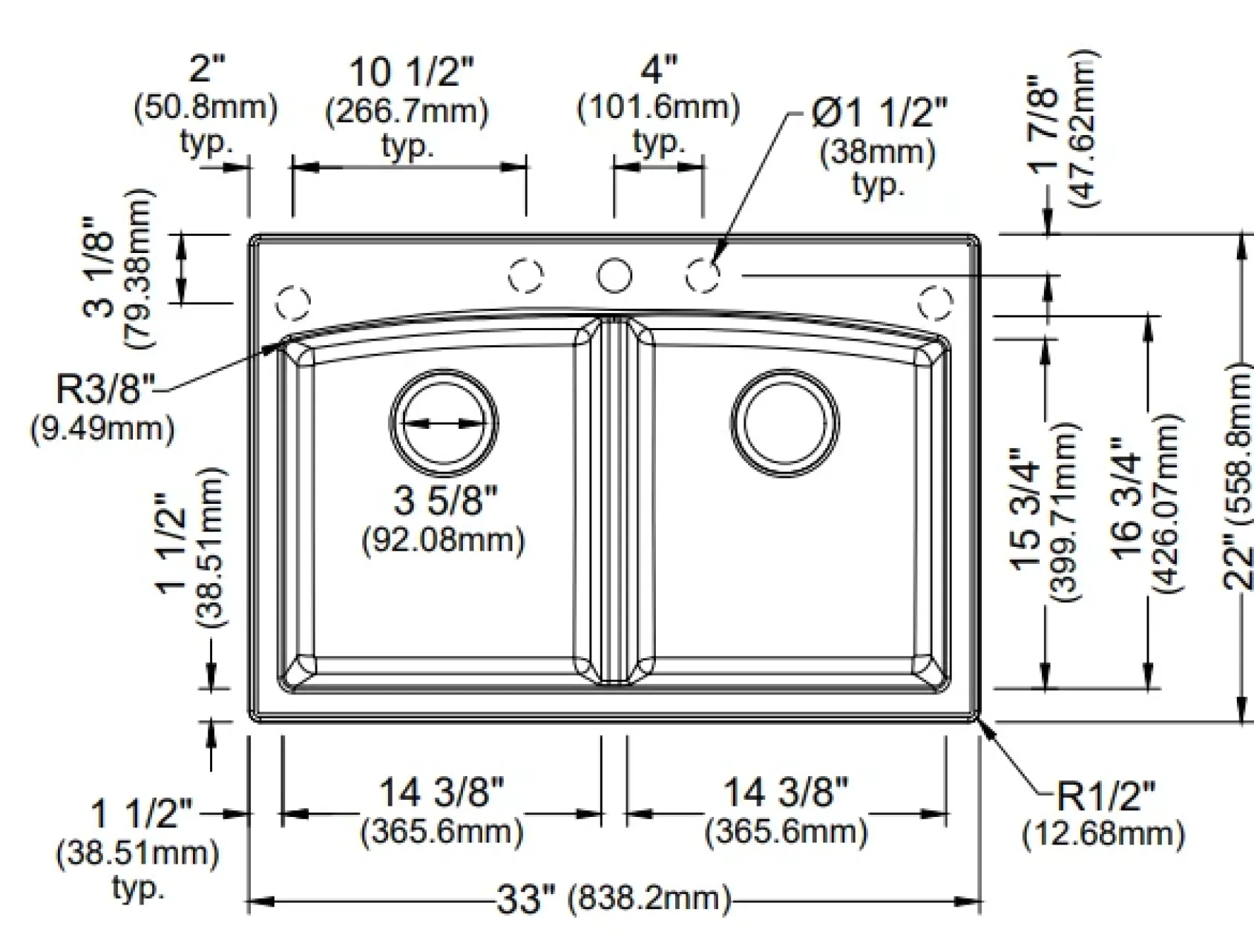 Karran 33" Drop In/Topmount Quartz Composite Kitchen Sink, 50/50 Double Bowl, White, QT-710-WH-PK1