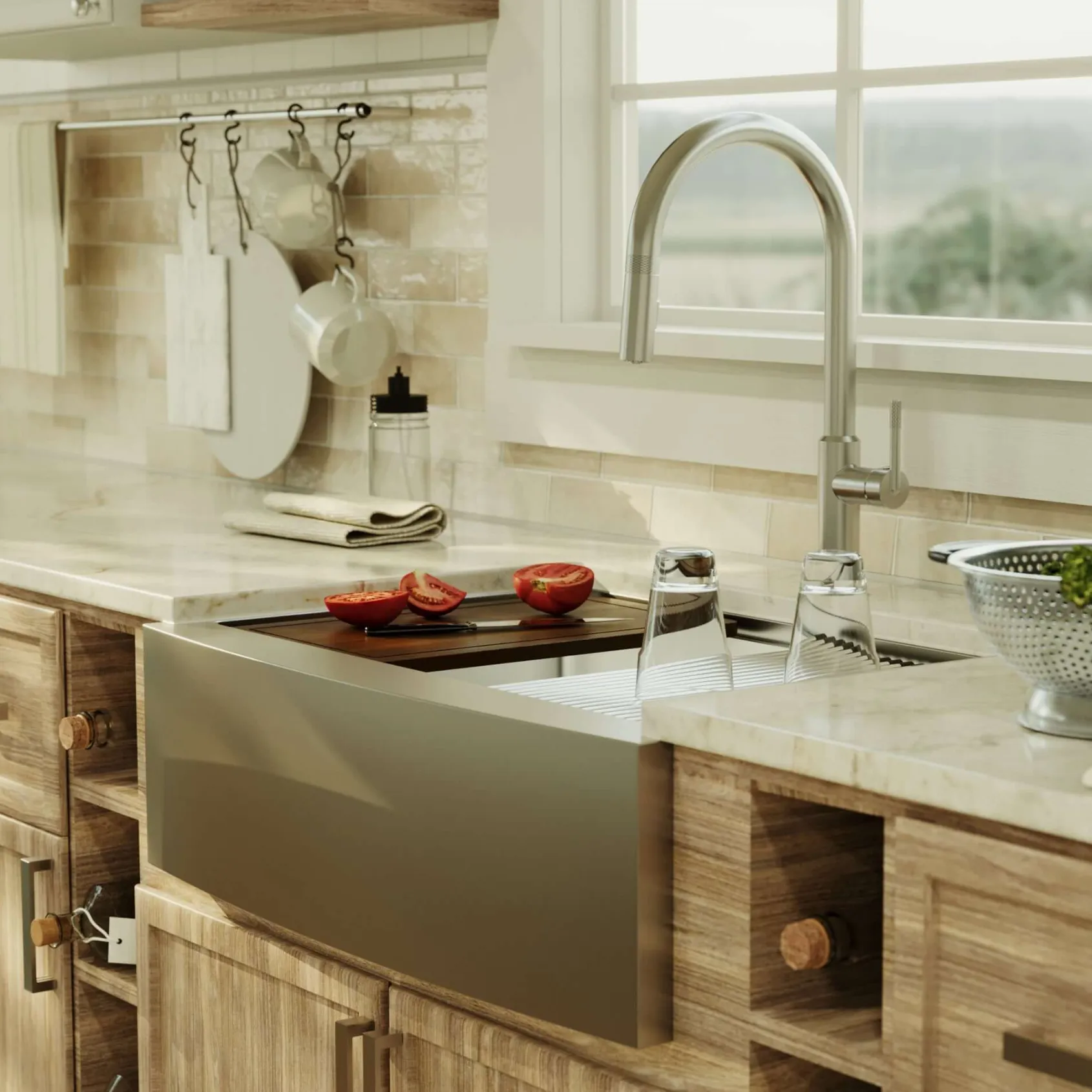 Karran Elite Workstation 30" Stainless Steel Workstation Farmhouse Sink with Accessories, 16 Gauge, WSA-42-PK1