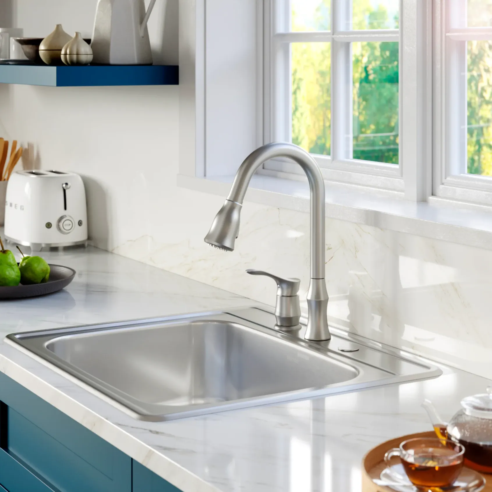 Karran Profile 25" Drop In/Topmount Stainless Steel Kitchen Sink with Accessories, 18 Gauge, PT30-PK1