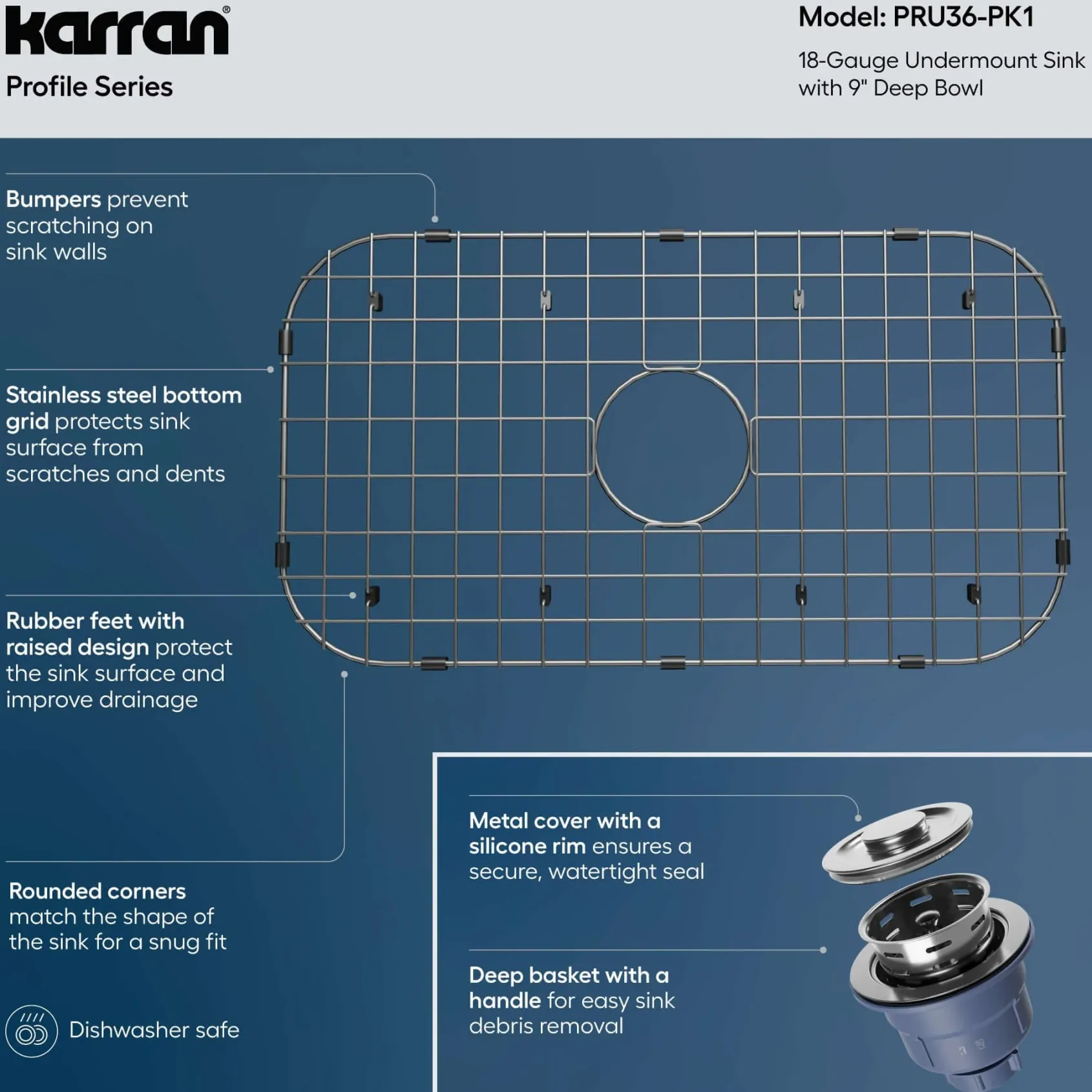 Karran Profile 32" Undermount Stainless Steel Kitchen Sink with Accessories, 18 Gauge, PRU36-PK1