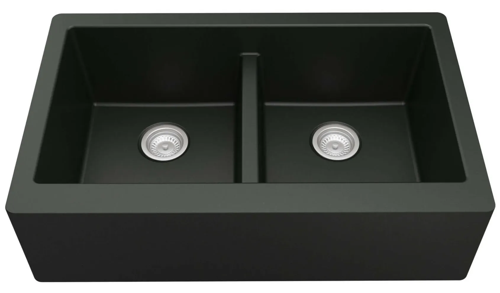 Karran 34" Quartz Composite Farmhouse Sink with Stainless Steel Faucet and Accessories, 50/50 Double Bowl, Black, QA750BL220SS