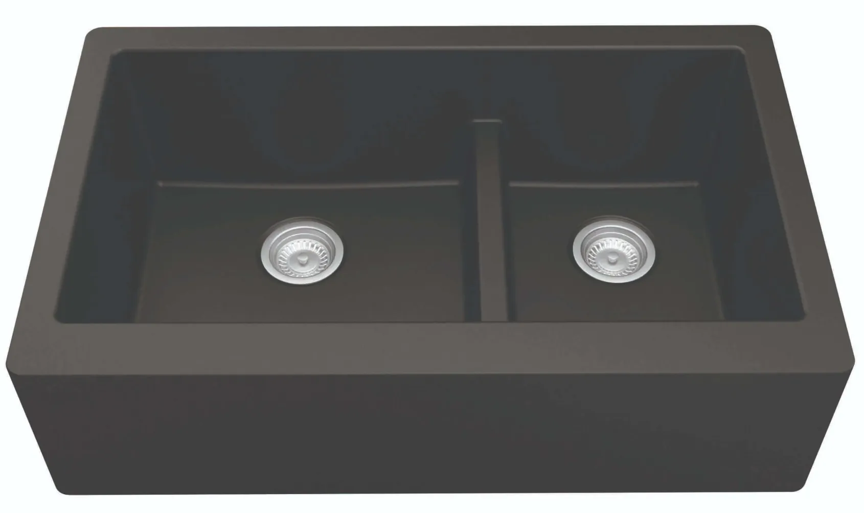Karran 34" Quartz Composite Farmhouse Sink, 60/40 Double Bowl, Black, QA-760-BL-PK1