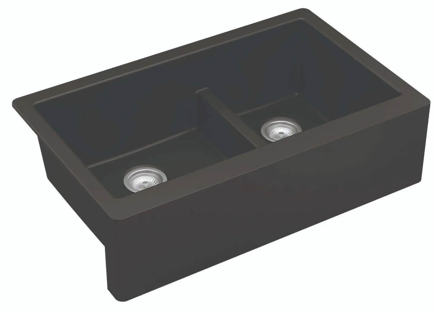 Karran 34" Quartz Composite Farmhouse Sink, 60/40 Double Bowl, Black, QA-760-BL-PK1