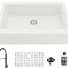 Karran 34" Quartz Composite Farmhouse Sink with Matte Black Faucet and Accessories, White, QA740WH220MB