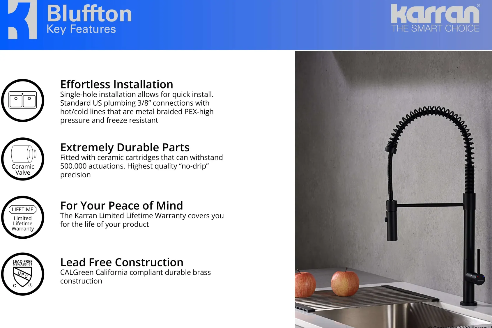 Karran 34" Quartz Composite Farmhouse Sink with Matte Black Faucet and Accessories, White, QA740WH220MB
