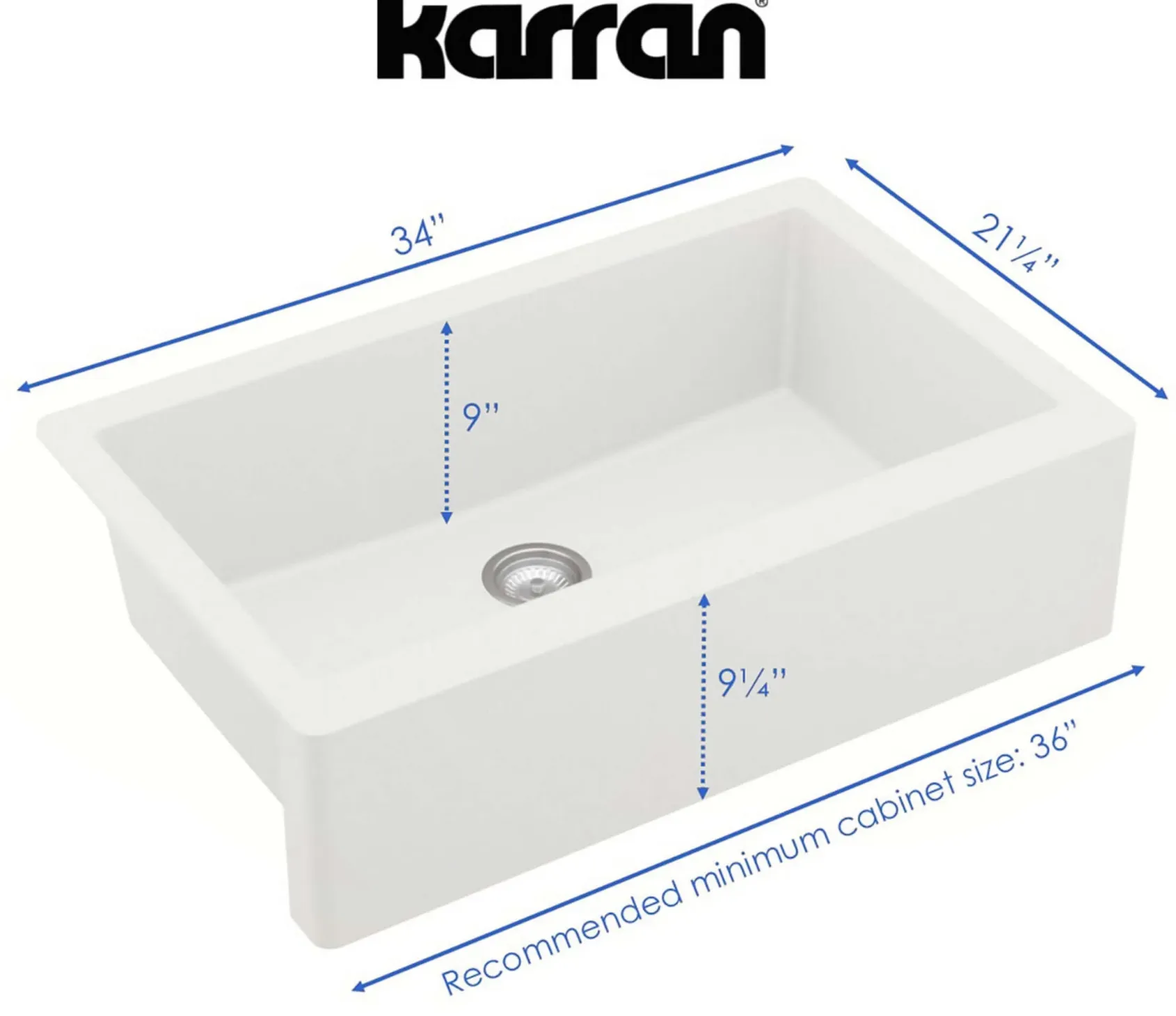 Karran 34" Quartz Composite Farmhouse Sink with Matte Black Faucet and Accessories, White, QA740WH220MB