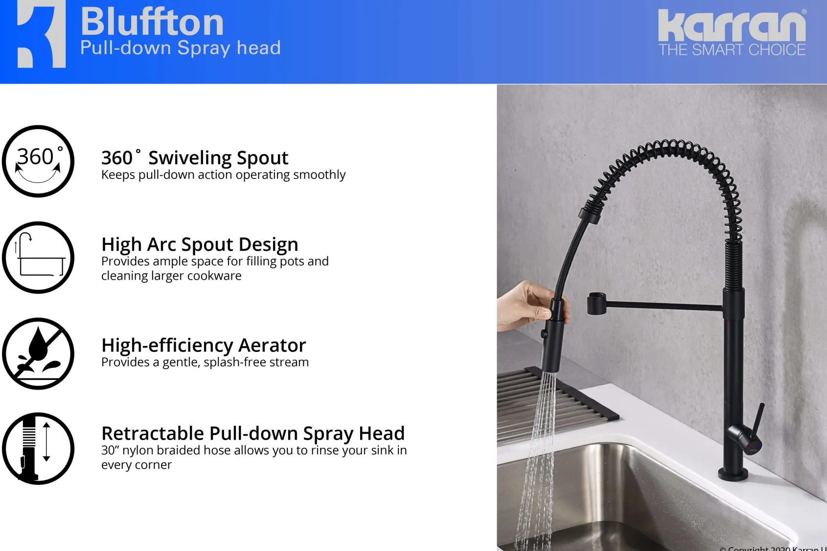 Karran 34" Quartz Composite Farmhouse Sink with Matte Black Faucet and Accessories, White, QA740WH220MB