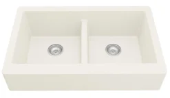 Karran 34" Quartz Composite Retrofit Farmhouse Sink, 50/50 Double Bowl, White, QAR-750-WH