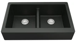 Karran 34" Quartz Composite Retrofit Farmhouse Sink, 50/50 Double Bowl, Black, QAR-750-BL