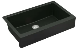 Karran 34" Quartz Composite Retrofit Farmhouse Sink, Black, QAR-740-BL-PK1