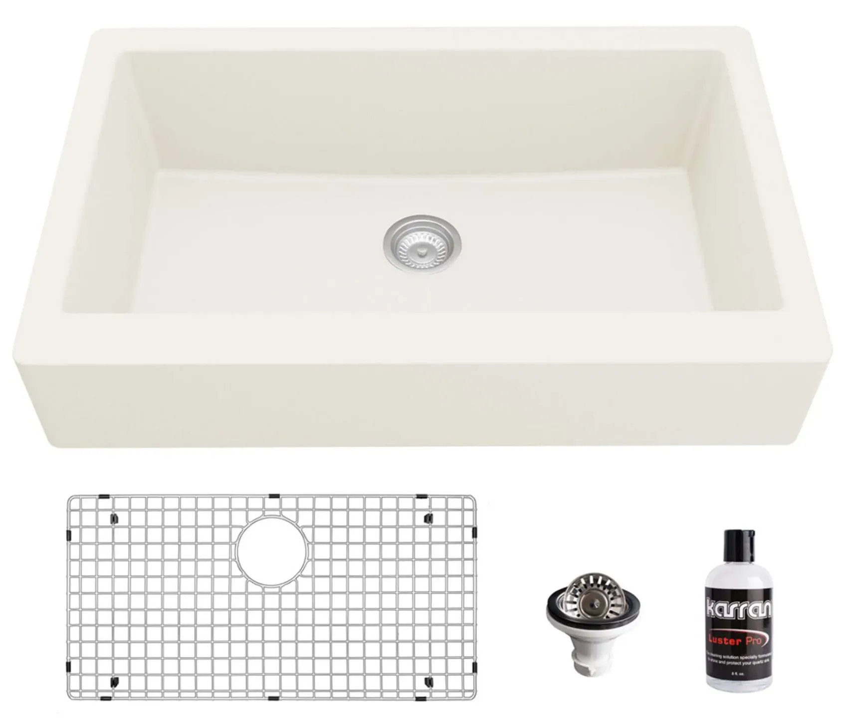 Karran 34" Quartz Composite Retrofit Farmhouse Sink, White, QAR-740-WH-PK1
