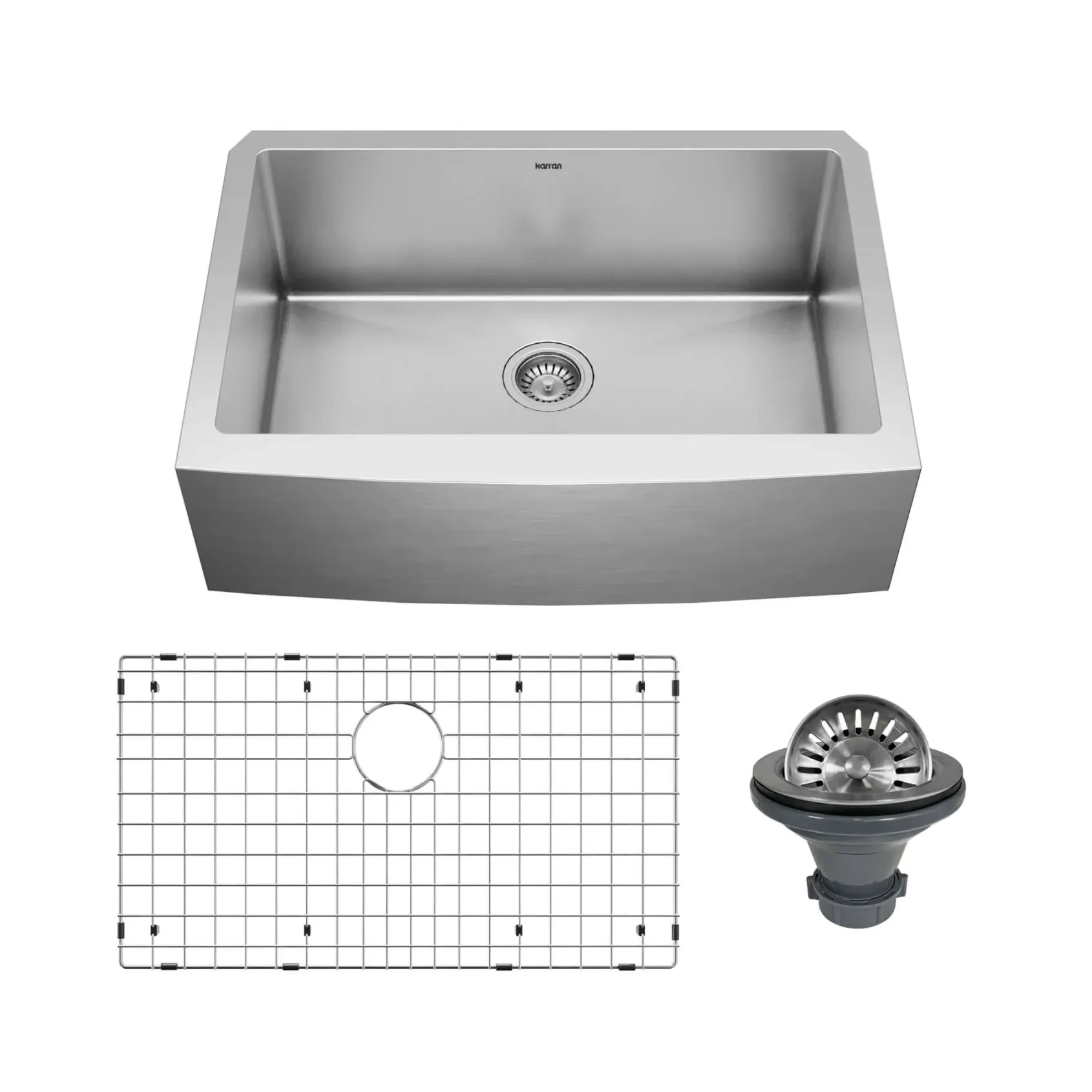 Karran 30" Stainless Steel Farmhouse Sink, 16 Gauge, EL-82-PK1