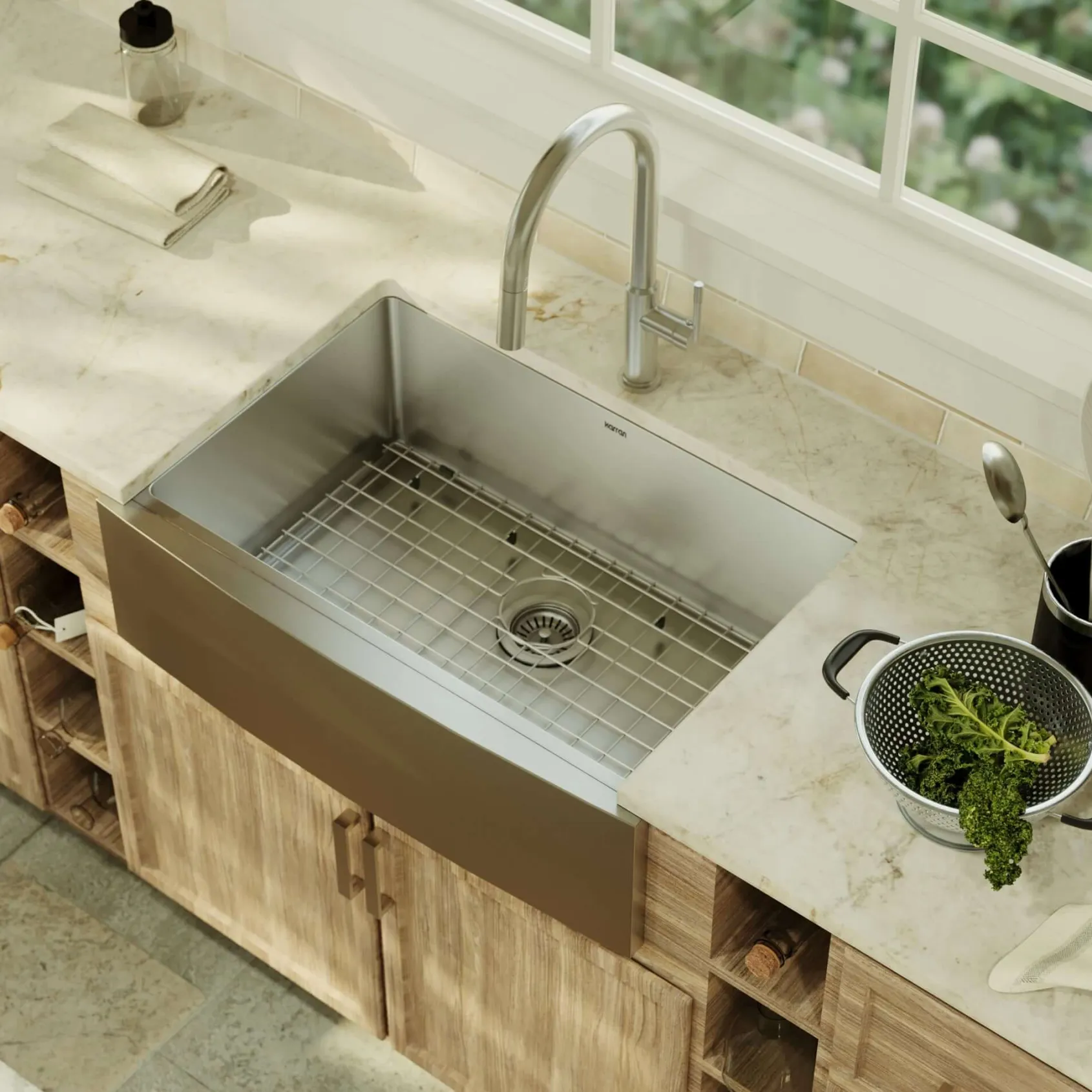 Karran 30" Stainless Steel Farmhouse Sink, 16 Gauge, EL-82-PK1