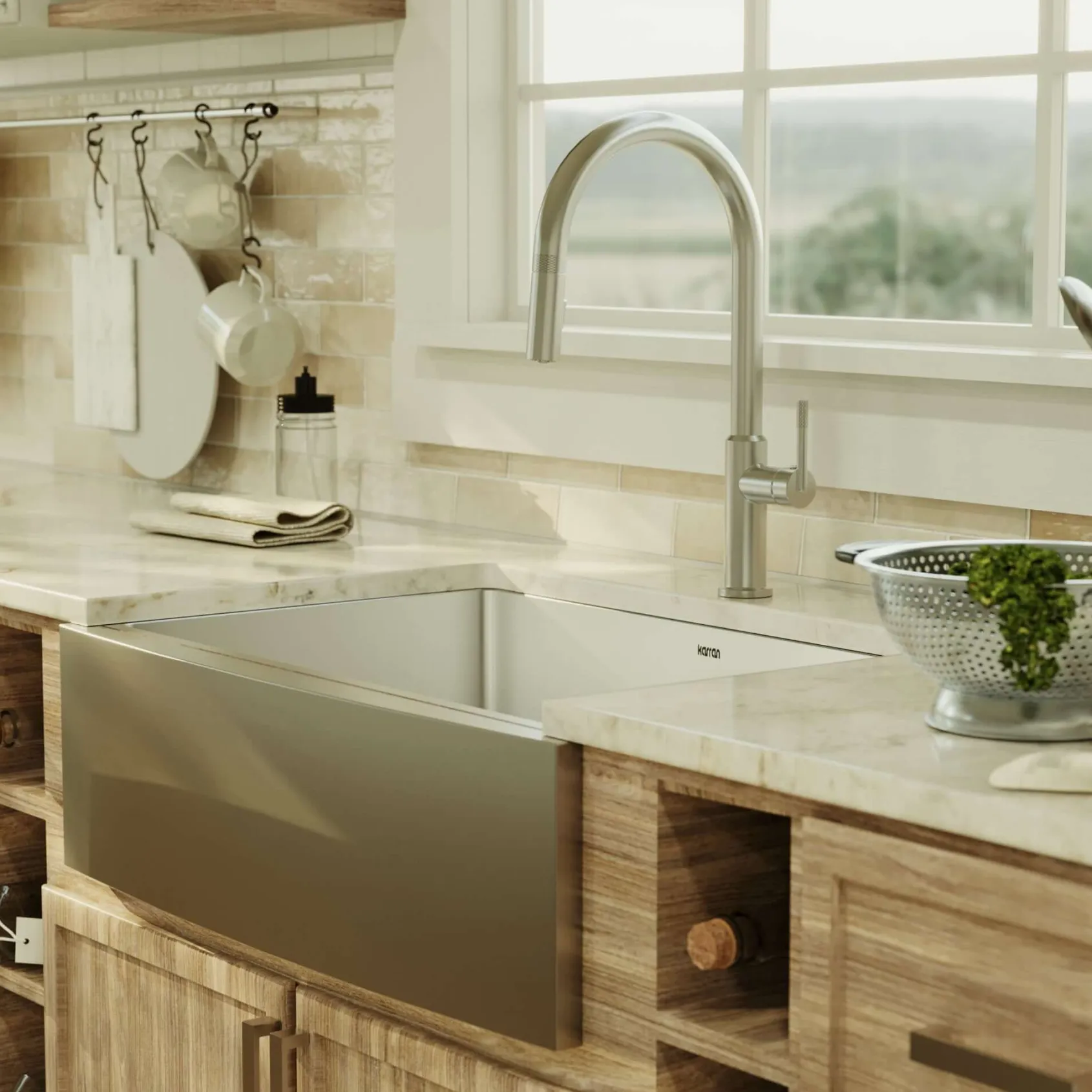 Karran 30" Stainless Steel Farmhouse Sink, 16 Gauge, EL-82-PK1