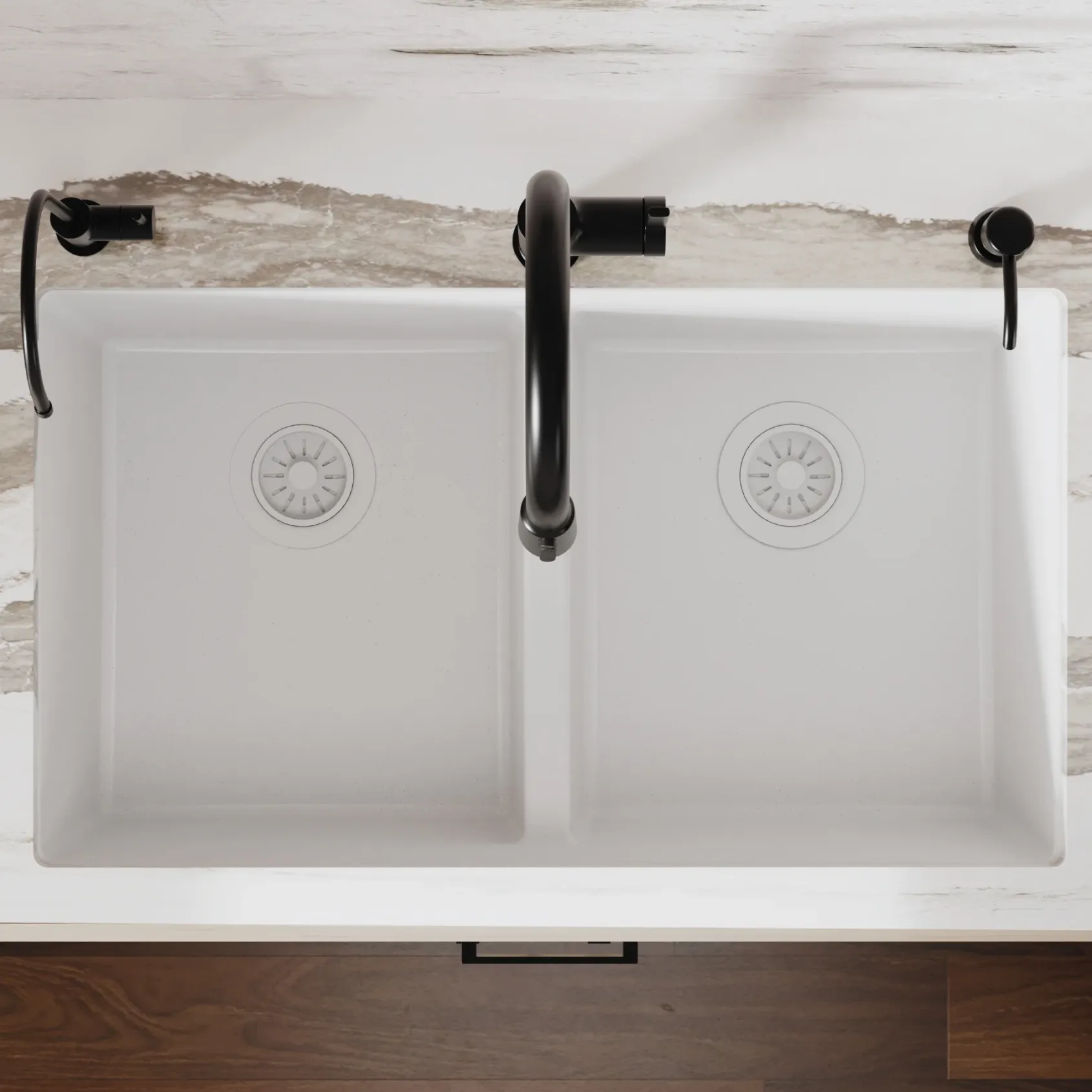 Karran 32" Undermount Quartz Composite Kitchen Sink, 50/50 Double Bowl, White, QU-810-WH