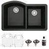 Karran 32" Undermount Quartz Composite Kitchen Sink, 60/40 Double Bowl, Black, QU-610-BL-PK1