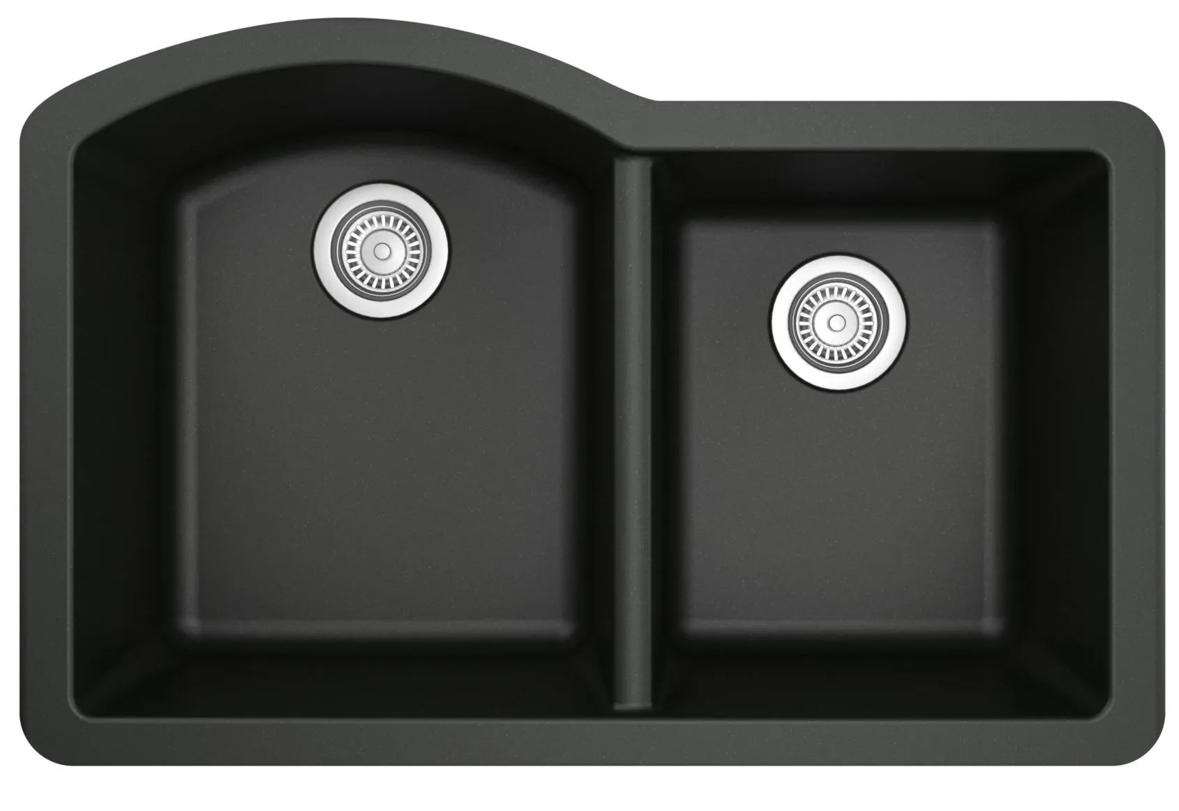 Karran 32" Undermount Quartz Composite Kitchen Sink, 60/40 Double Bowl, Black, QU-610-BL-PK1