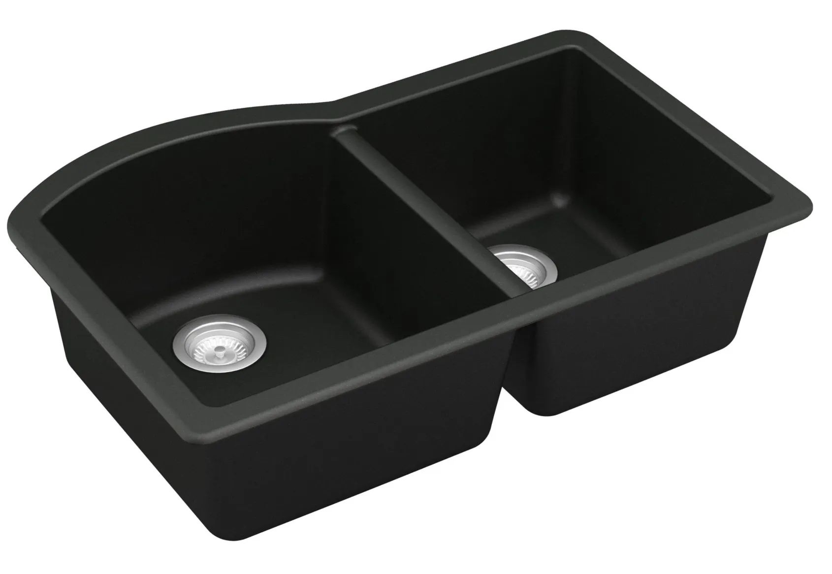 Karran 32" Undermount Quartz Composite Kitchen Sink, 60/40 Double Bowl, Black, QU-610-BL-PK1
