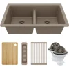 Karran 32" Undermount Quartz Composite Workstation Kitchen Sink, 50/50 Double Bowl, Concrete, QUWS-880-CN-PK2