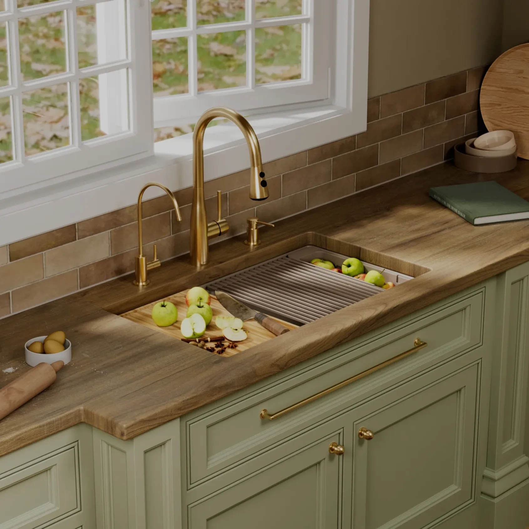 Karran 32" Undermount Quartz Composite Workstation Kitchen Sink, 50/50 Double Bowl, Concrete, QUWS-880-CN-PK2