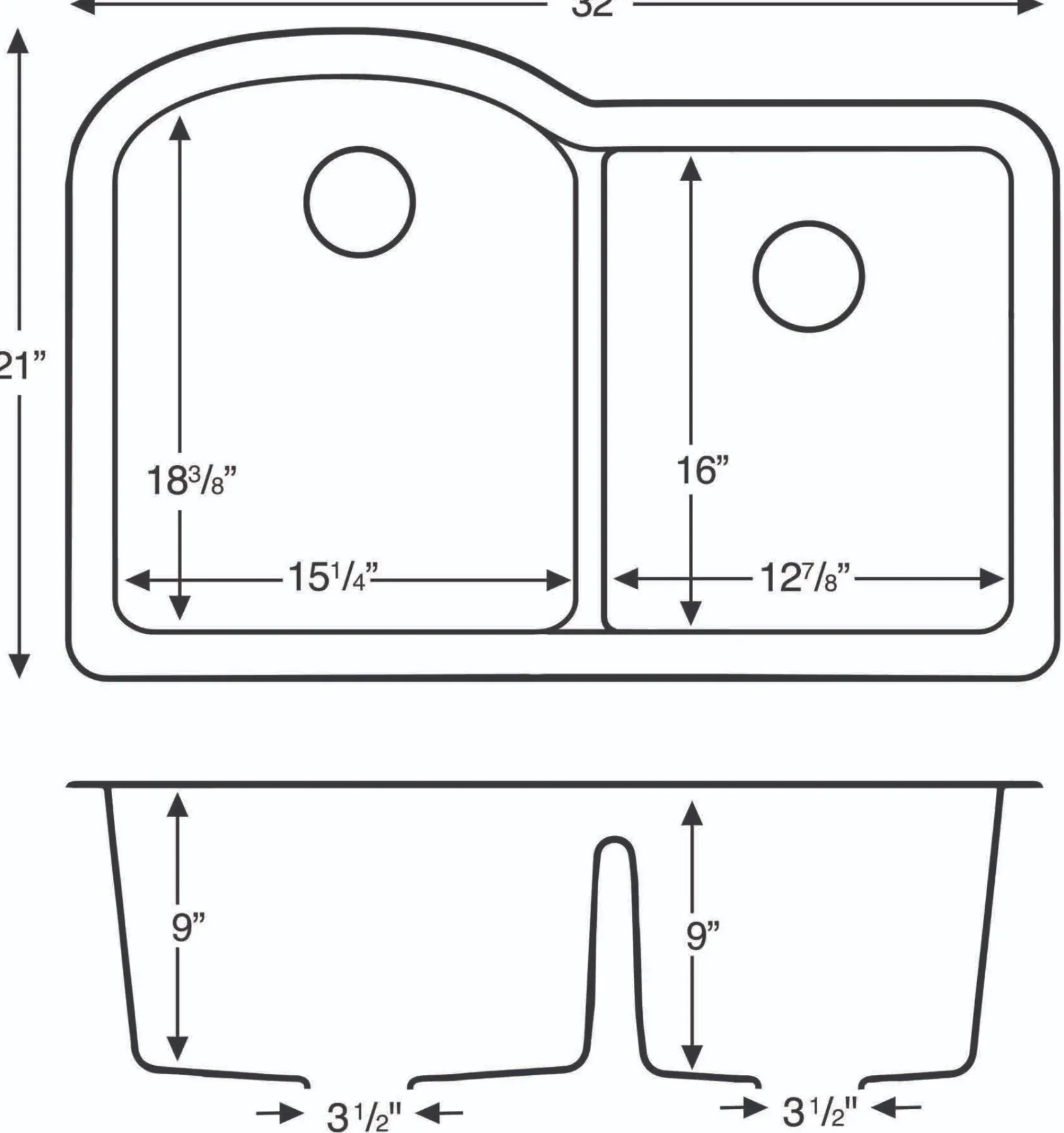 Karran 32" Undermount Quartz Composite Kitchen Sink, 60/40 Double Bowl, White, QU-610-WH-PK1