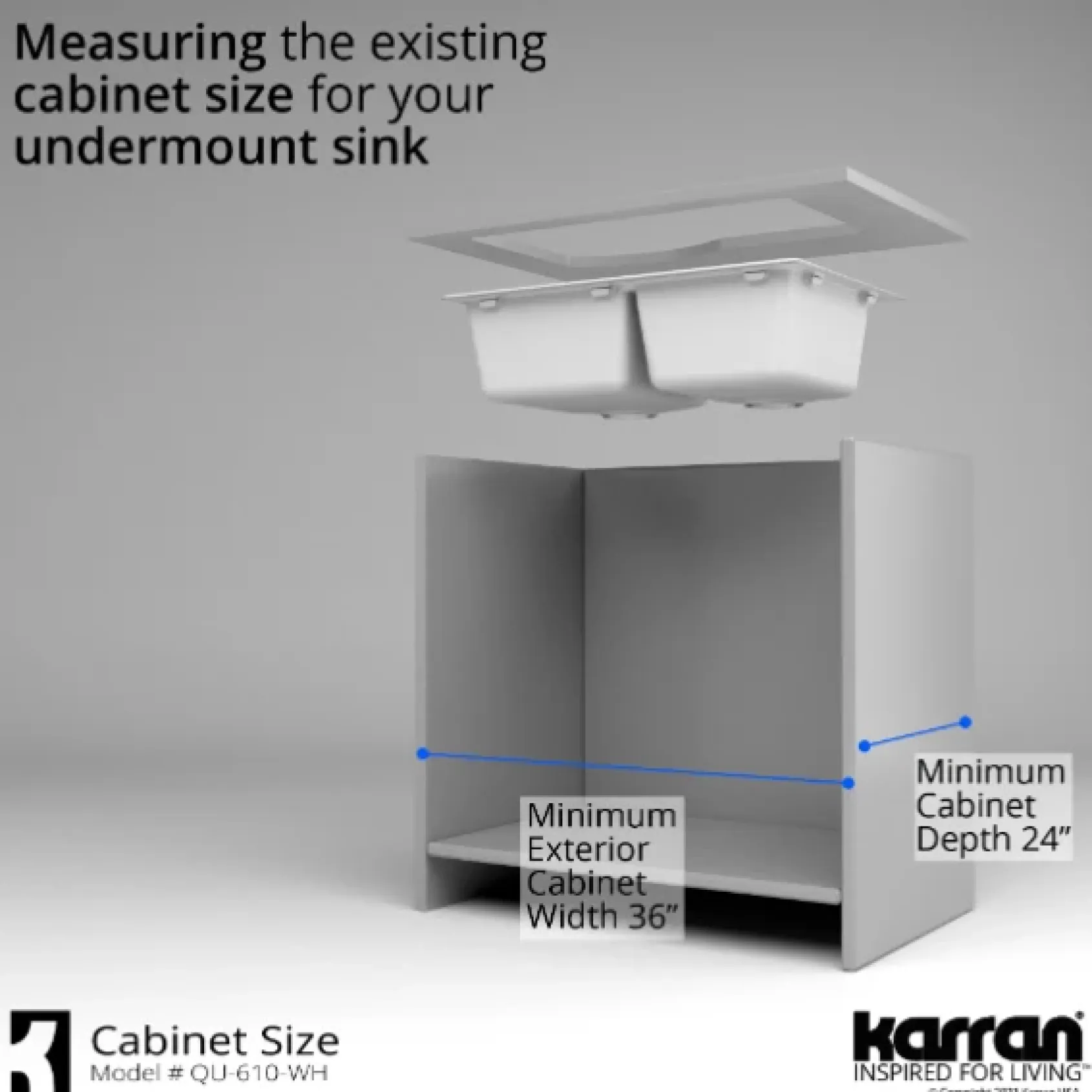 Karran 32" Undermount Quartz Composite Kitchen Sink, 60/40 Double Bowl, White, QU-610-WH-PK1
