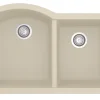 Karran 32" Undermount Quartz Composite Kitchen Sink, 60/40 Double Bowl, Bisque, QU-610-BI