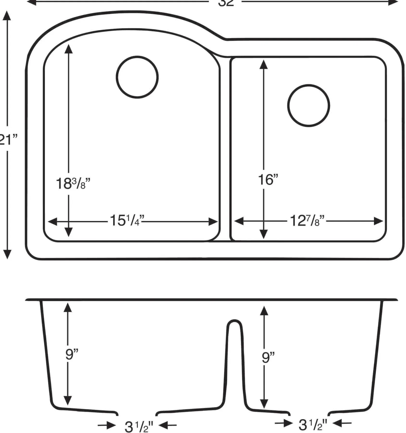 Karran 32" Undermount Quartz Composite Kitchen Sink, 60/40 Double Bowl, Bisque, QU-610-BI
