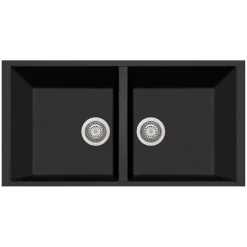 Latoscana Plados 34" Quartz Composite Undermount Double Bowl Kitchen Sink, Black, AM8620ST-44UG