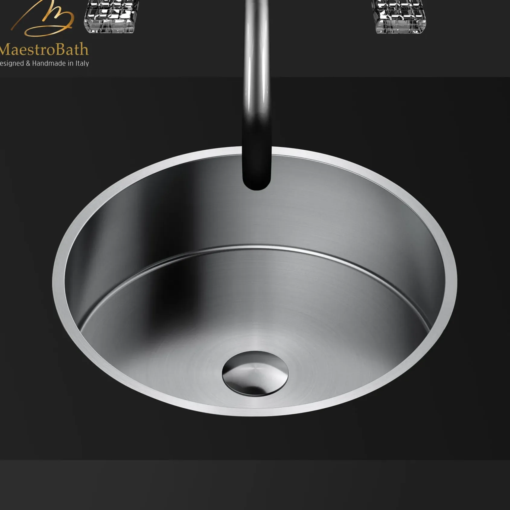 MaestroBath 15" Aurora Modern Round Under-Mount ADA Bathroom Sink, Brushed Silver, Stainless Steel, STN-AUR-BRS