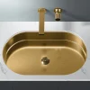 MaestroBath 15" Raggio Modern Oval Under-Mount ADA Rectangle Bathroom Sink, Brushed Gold, Stainless Steel, STN-RAG-BRG