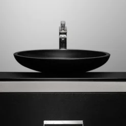 MaestroBath 16" Vetro Cigno Max Vessel ADA Oval Bathroom Sink, Black, Resin and Glass, Matt Black, VET-CIM-BLK
