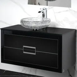 MaestroBath Dante 40" Modern Bathroom Vanity, Black and Silver, Wall-mounted, Glass Top: Flat, Wood, VANK-DNT-BS10