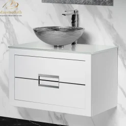 MaestroBath Dante 40" Modern Bathroom Vanity, White and Silver, Wall-mounted, Glass Top: Flat, Wood, VANK-DNT-WS10