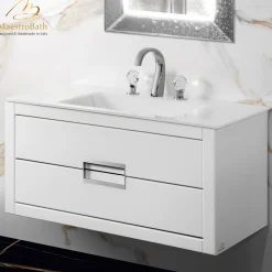 MaestroBath Dante 40" Modern Bathroom Vanity, White and Silver, Wall-mounted, Glass Top: Integrated, Wood, VANK-DNTI-WS10