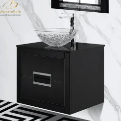 MaestroBath Dante 24" Modern Bathroom Vanity, Black and Silver, Wall-mounted, Glass Top: Flat, Wood, VANK-DNT-BS6