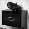 MaestroBath Dante 32" Modern Bathroom Vanity, Black and Silver, Wall-mounted, Glass Top: Flat, Wood, VANK-DNT-BS8