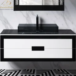 MaestroBath Petalo Luxury Bathroom Vanity, Black and White, 48", Wood, VAN-PTL48-BLW