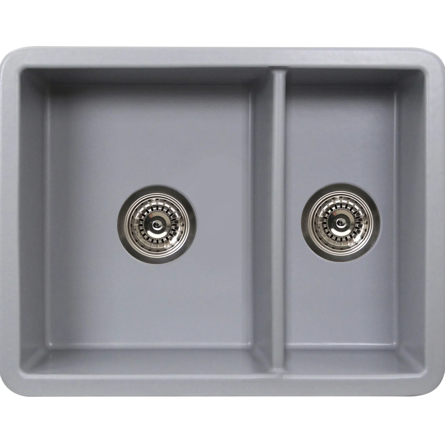 Nantucket Sinks Island 24" Dual Mount Fireclay Kitchen Sink with Accessories, 67/33 Double Bowl, Matte Grey, ISFC24x18GR-DB2